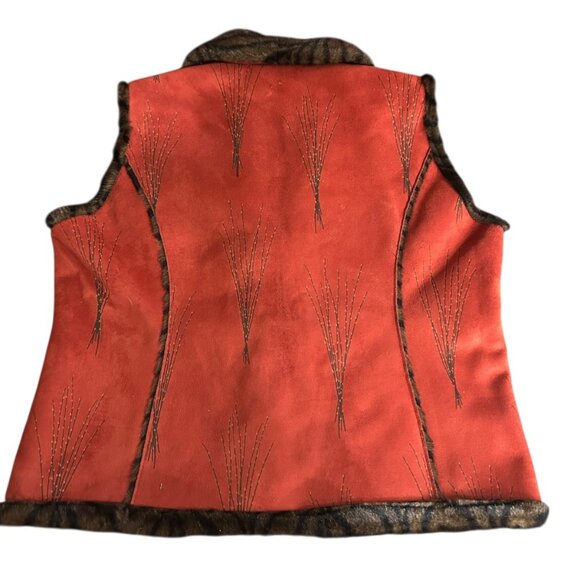 Vintage Robert Kitchen Rust Faux Suede Vest Faux Fur Lining Made in Canada Sz L - Picture 2 of 6